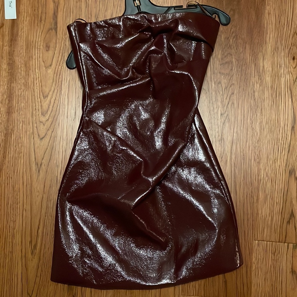 faux leather merlot mini dress